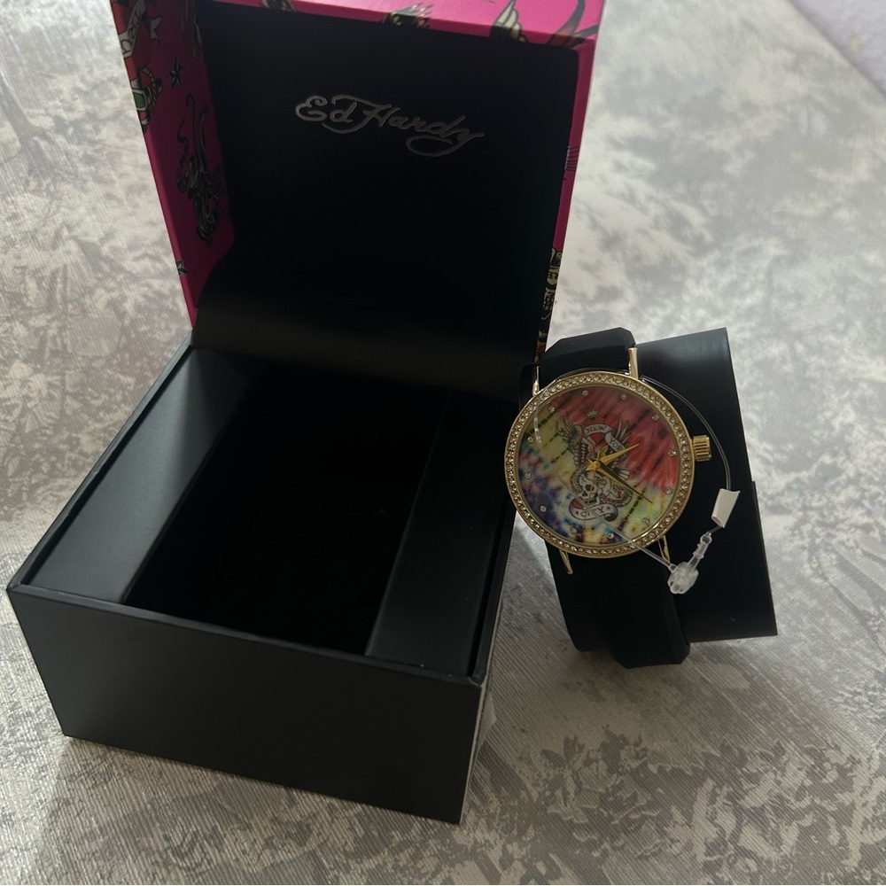 Ed Hardy Vibrant Dial Watch with Black Band